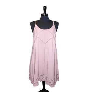 Lulus A Line Sundress Dress Sleeveless Halter Pink Viscose Linen
